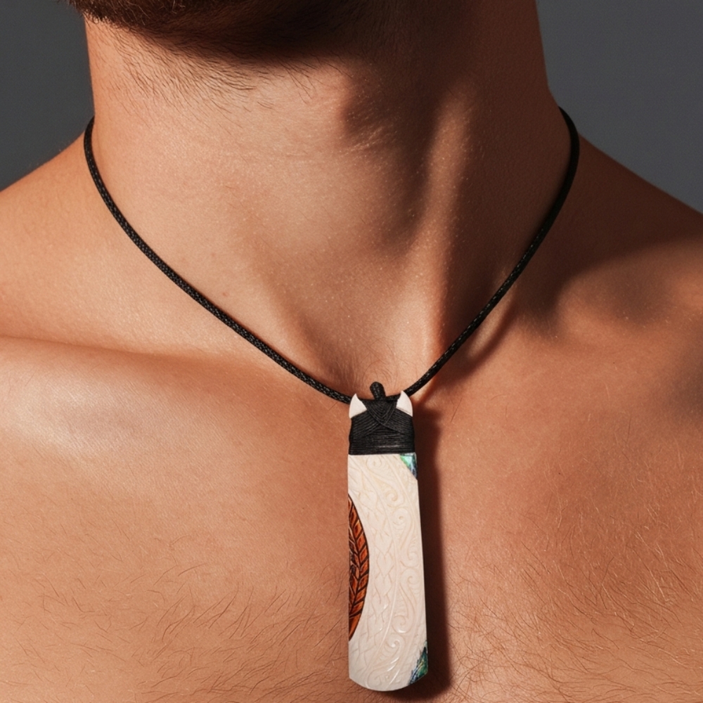 Bone Toki with Paua and Stain New Zealand Made by Maori Carver Great Gift